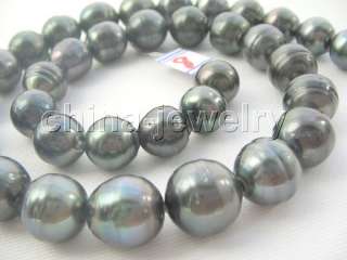 AAA+Tahitian13mm BLACK baroque south sea pearl necklace  