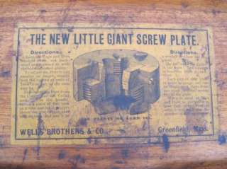 WELLS BROTHERS LITTLE GIANT TAP & DIE SCREWPLATE SET No. 5 /1885 