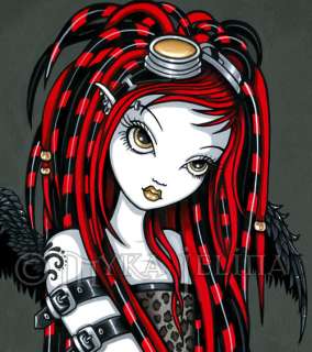 Cyber Goth Red Tattoo Angel Fairy 13x19 PRINT Crimson  