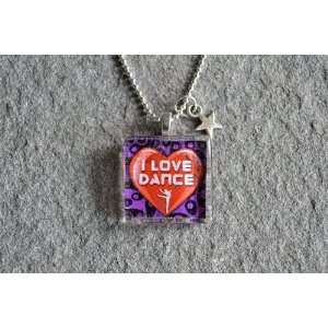  I Love Dance Square Glass Tile Pendant Necklace Jewelry 