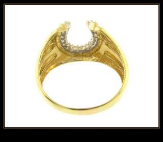 10K Solid Yellow Gold Diamond Horseshoe Fashion Ring  
