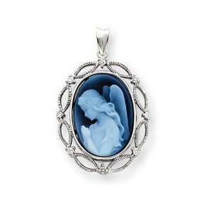  14kt White Gold Wings of Love Diamonds Cameo Jewelry
