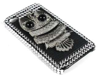   Rhinestone Owl Hard Back Case Cover Skin for Apple iPhone 4 4G Silver
