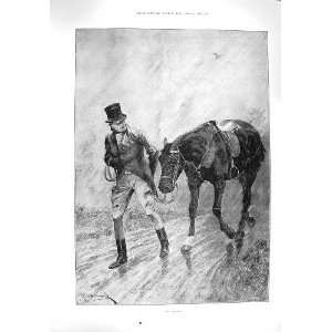   WOODVILLE FINE ART 1895 RETURNING MAN HORSE RAIN STORM