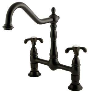   Brass PKS1175TX 8 inch center spread deck mount bridge kitchen faucet