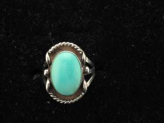 Sterling Silver & Large Oval Turquoise Stone Ring Size 6  