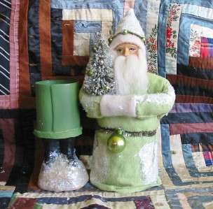 Soft Green Belsnickle Santa Paper Mache Container  