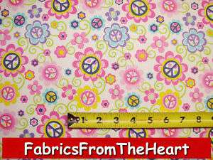 Peace Symbol Floral Groovy Michael Miller Cotton Fabric  