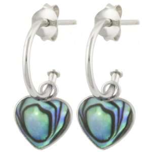  Sterling Silver Abalone Heart Charm Hoop Earrings (0.4 