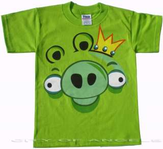 Angry Birds Funny T Shirt Kids XS S M L XL Green King Pig Unisex Cool 