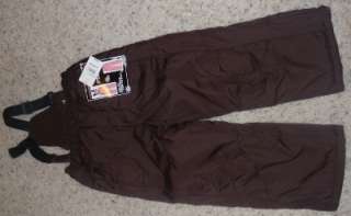 NWT Girls Arizona Brown SNOW PANTS Removeable BIBS Ski pants Size M 5 