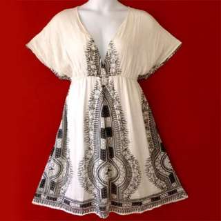 Plus Size Short Sleeve Dashiki Dress White 1X 2X 3X  