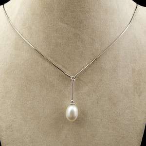 Snake Sterling Silver AA Luster ellipse Pearl Necklace  