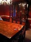 Asian style solid wood dining table, 4 chairs, cabinet