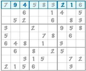 Fill the gird so that the numbers 1 through 9 appear in each 