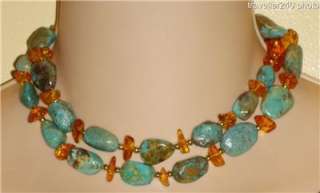 LEE SANDS Genuine Blue Green Turquoise Amber Necklace Matching 