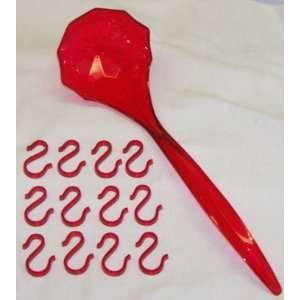 Red Plastic Punch Bowl Ladle & 12 Punch Cup Hooks 