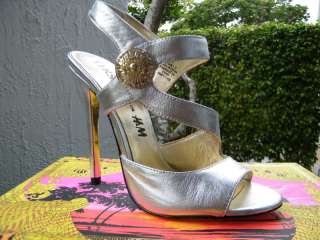 AND M VERSACE BOOTS SHOES SILVER LEATHER 771420 7 8  