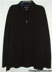 Eddie Bauer Mens Black 100% Cotton 1/4 Zip Pullover Sweatshirt Jacket 