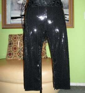   Betsey Johnson BLACK SEQUIN PULL ON STRETCH CAPRI Cropped PANTS L $198