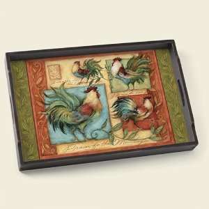  Standing Proud Roosters 18 x 12 inch Decorative Tray