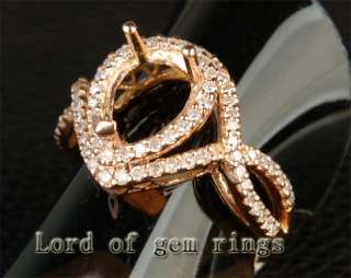   Cut 14K Rose Gold Pave .56CT Diamond Halo Engagement Ring Setting 6g