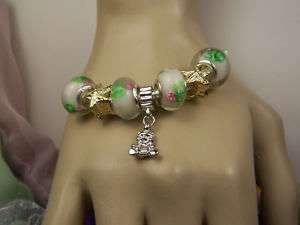 FASHION GLASS BEADS & CHARMS STERLING SILVER BRACELET  