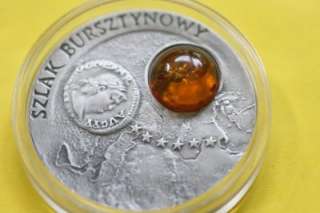 Silver PROOF, Amber Route, Szlak Bursztynowy, with amber 20zl (2001 