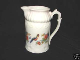 BEAUTIFUL ANTIQUE UNMARKED PITCHER WITH BIRDS AND FLOWERS ~ NICE