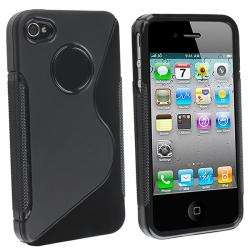 Black S Shaped TPU Rubber Case for Apple iPhone 4  