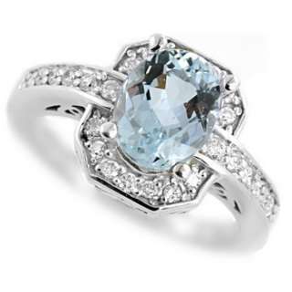 BLUE AQUAMARINE & DIAMOND 14K WHITE GOLD ENGAGEMENT RING VINTAGE 