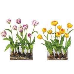 Silk Tulip Arrangement with Rectangle Vase  