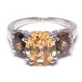 Sterling Silver Golden and Brown Cubic Zirconia Ring 