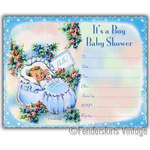 Vintage Retro Baby Boy Blue Bootie Shower Invitations  