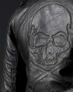 Affliction ASSAULT Leather Jacket L XL NWT NEW Skull  