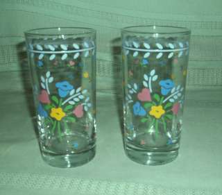 Anchor Hocking Anchor Ware Laurelwood Set of 2 Glasses Blue Pink 