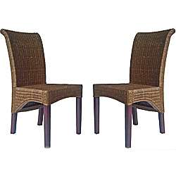 Campbell High back Mahogany Rattan Weave Chairs (Set of 2)   