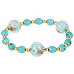  Brass Light Blue Murano Glass 8 inch Stretch Bracelet  