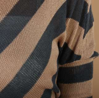Asymmetric Stripe Dolman Sleeve Sheer Sweater Knit Top  