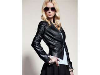 Fashion Womens Polyester/PU Leather Motorcycle Jacket Slim New Brand 