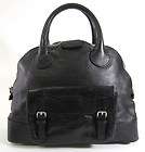   Black Leather Pocket Front Top Handles Large Edith Bowler Handbag