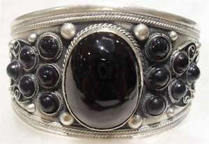 CharmingTibet Silver Black Jade Cuff bracelet  