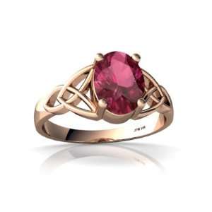 14k Rose Gold Oval Genuine Pink Tourmaline Celtic Trinity Ring Size 7 