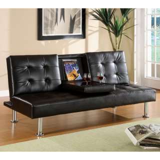 Modern Contemporary Leather Futon with Drop Down Tray  