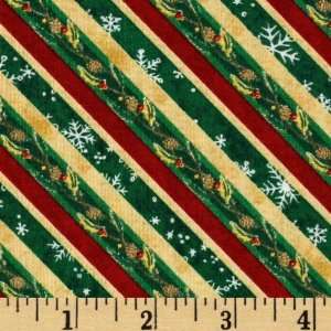  44 Wide Critter Christmas Diagonal Stripes Green Fabric 