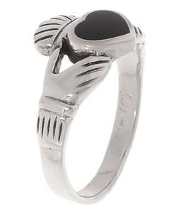 Sterling Silver Black Onyx Claddagh Ring  