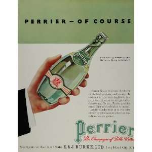  1934 Ad Perrier Bottled Table Water Green Bottle Hand 