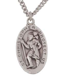 Small Sterling Silver Oval St. Christopher Pendant  
