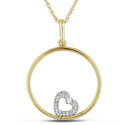   Yellow Gold Diamond Accent Heart and Circle Necklace  