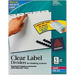 Avery 11443 Index Maker Clear Label Dividers with White Tabs   5 Sets 